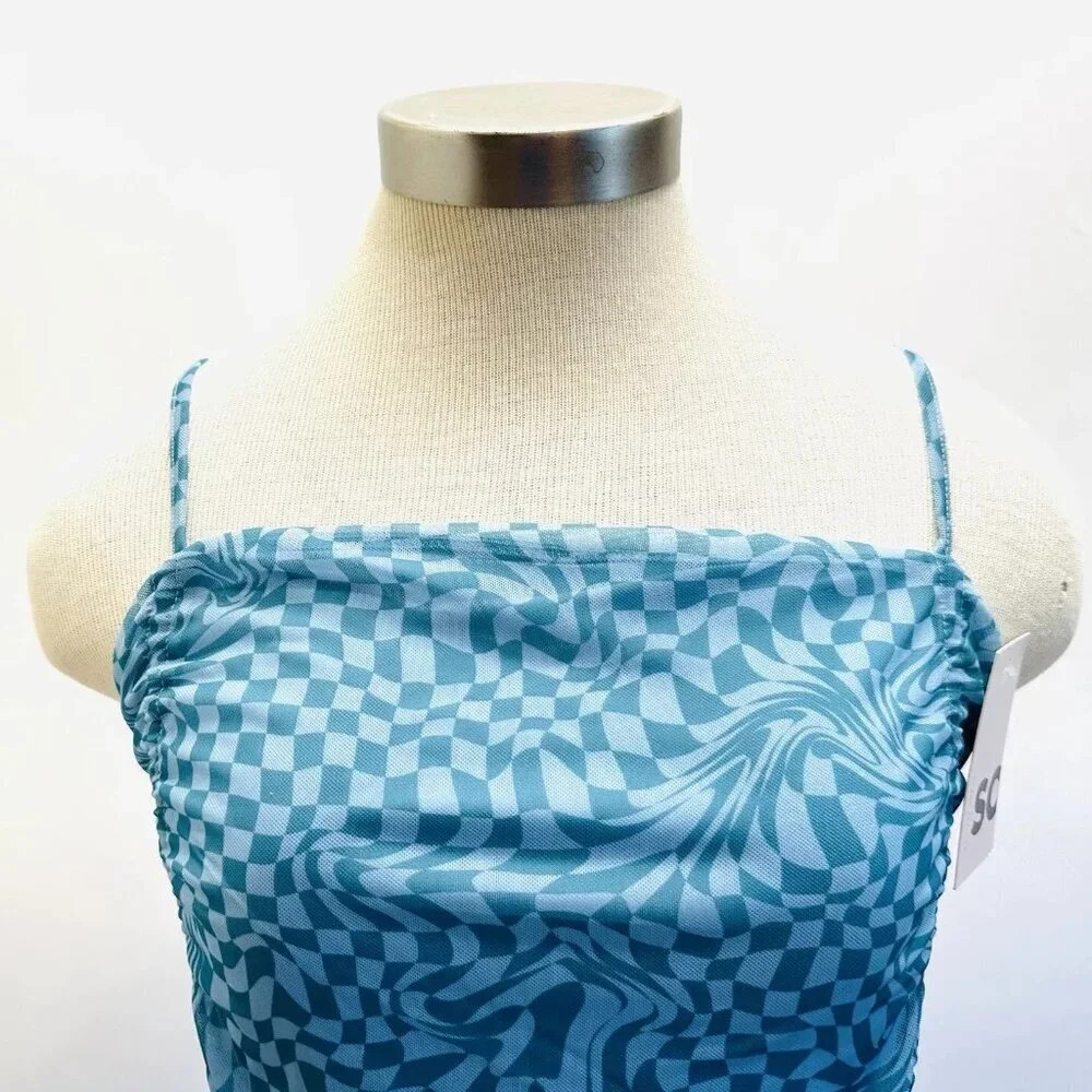 NWT SO GOODS FOR LIFE Juniors Sleeveless Straps Pullover Cropped Blue Top Large - Picture 2 of 10